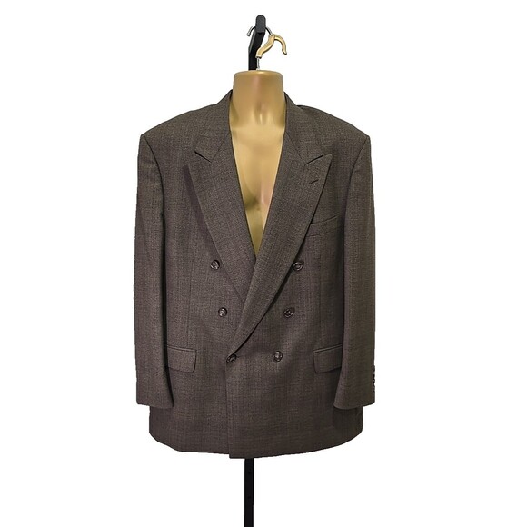 Vtg Stafford Double Breasted 2 Pc Suit Mens 46R Brown Worsted Wool 34x32 Pleated - Picture 1 of 11